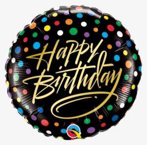 18" Black Round In Gold Wording And Polka Dot Foil - Birthday Balloons