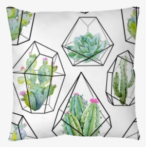 Watercolor Vector Cactus Pattern Floor Pillow • Pixers® - Succulent Garden Watercolor Terrarium