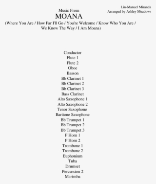 Music From Moana Sheet Music For Flute, Clarinet, Oboe,