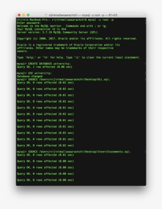 Executed Queries To Setup The Database