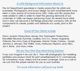 A Little Background Information About Us The Art Department