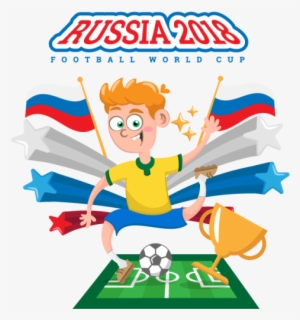 Russia 2018 World Cup Soccer Player Surrounded By Soccer - Cartoon