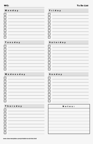 Printable To-do List 7 Days A Week Portrait Main Image - Number