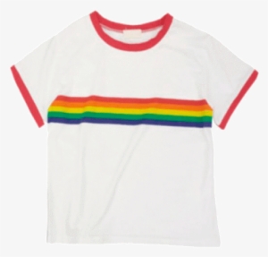 Itgirl Shop Rainbow Print Shortsleeve Tshirt Aesthetic - White Shirt Rainbow Stripe