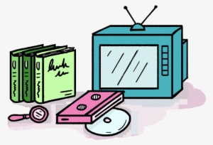 A Drawn Image Of A Tv, Three Books, Vhs Tape, Cd, And - Television