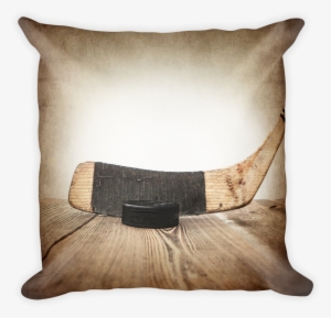 Vintage Hockey Stick And Puck Square Pillow - Pillow