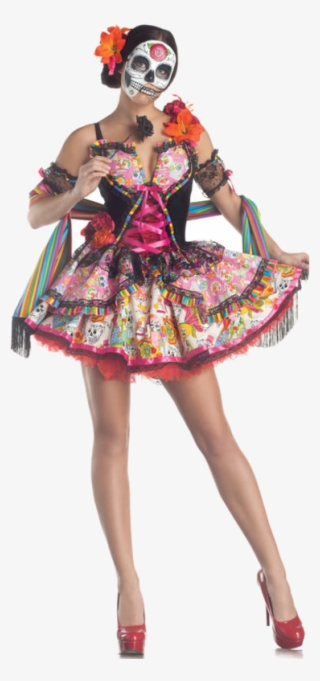 Day Of The Dead Costume Includes Colorful Skull Print