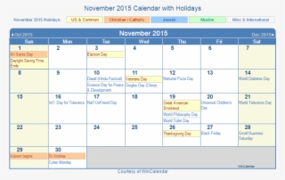 November 2015 Printable Calendar With Us Holidays Including