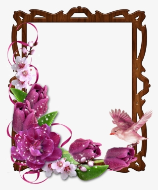 Floral Border Wooden Photo Frame With Bird And Flowers
