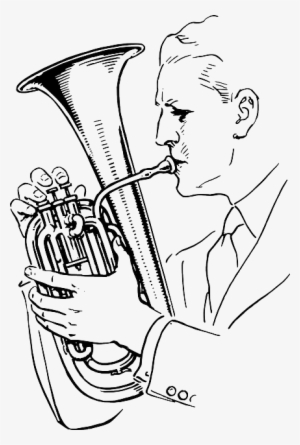 Alto Music, Man, Person, Cartoon, Horn, Playing, Alto - Man Playing Trumpet Drawing