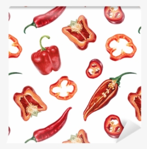 Watercolor Chili And Red Pepper Pattern Wallpaper • - Chili Watercolor