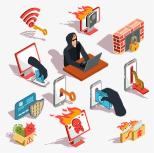 Set Of Vector Isometric Hacker Icons, Icon, Computer, - Isometric Icon Security