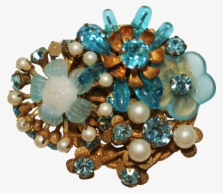 Vintage Miriam Haskell Blue Glass, Pearl & Rhinestone