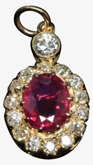 Unheated Ruby And Antique Diamond Pendant , 18k Gold