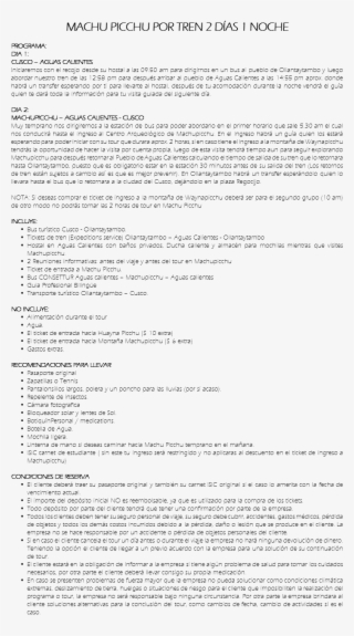 Machu Picchu Por Tren 2 Días 1 Noche Programa