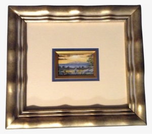 Postage Stamp Painting, Man Walking Toward The Mountains, - Picture Frame