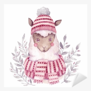 Watercolor Vector Alpaca Illustration - Christmas Watercolor Image Illustration