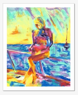 La Sirena Acrylic Painting Woman Bikini Yacht Summer - Tapas Bar At La Sirena