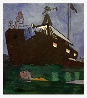 American School Art Deco Watercolor Swimming And Smoking, - School