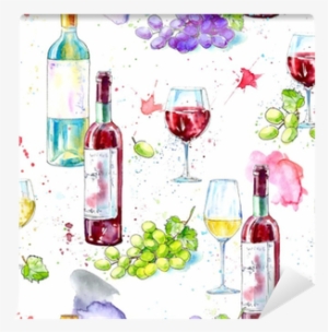 Seamless Pattern Of A Bottle Of White And Red Wine,grape - Red Wine