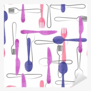 Watercolor Cutlery Seamless Pattern In Pink And Purple - Fondos Con Cucharas Tenedores Y Cuchillos