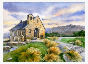Church Of The Good Shepherd Original - Lake Tekapo Water Colour