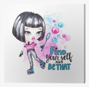 Watercolor Card Roller Girl With Bubbles - Watercolor Painting