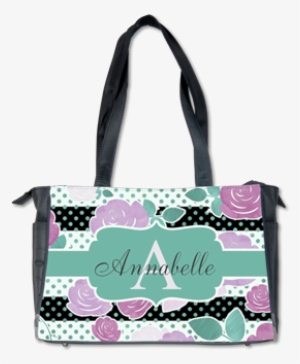 Modern Watercolor Monogram Diaper Bag> Lavender Watercolor - Pink Black Flower Horizontal Stripe Shower Curtain