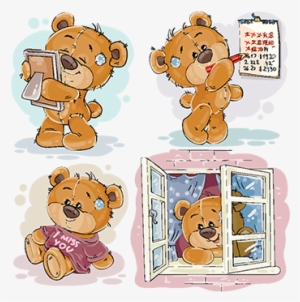 Set Vector Clip Art Illustrations Of Bored Teddy Bears - Te Extrano Ositos