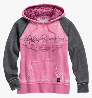 Harley Davidson Women's Pink Label Leopard Accent Hoodie - Harley Davidson Sweatshirt Womens