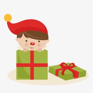 Boy Elf In Present Svg Cutting Files Christmas Svg - Elf In A Present