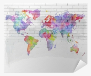 Watercolor World Map On A Brick Wall Poster • Pixers® - Map Of The World Black