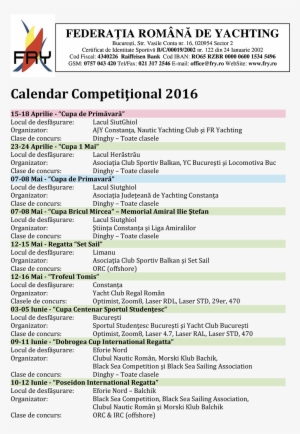 3 2016 Calendar Regate 1 - School