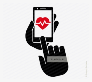 Vector Icon Of Mobile Phone In Hand With Heart Beat - Health App Vector