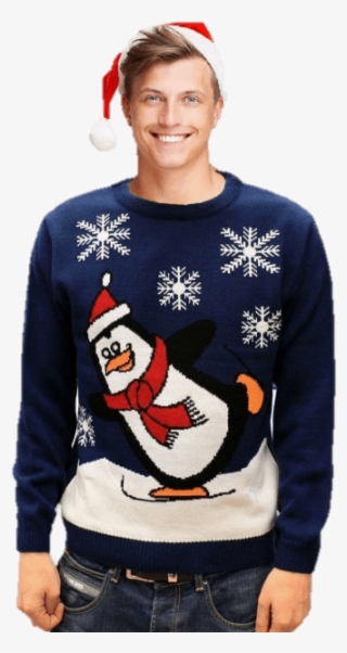 Jersey Navideño Hombre Pingüino Azul Marino