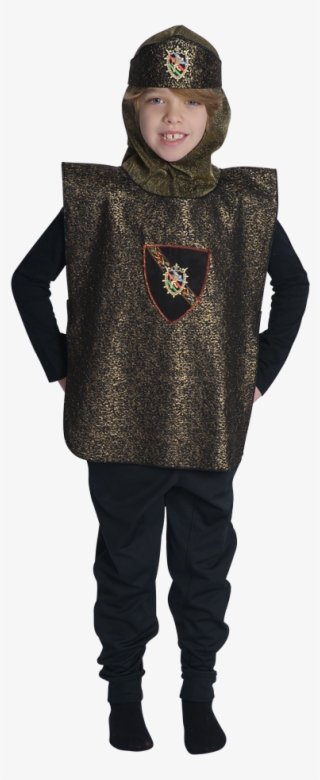 Boy Wearing Knight Costume Dress Up With Gold Shield,