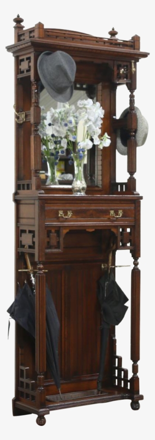 Victorian Eastlake Antique Hall Stand & Mirror, Hooks,