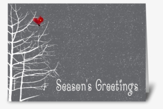 Season's Greetings, White Tree, Red Bird Greeting Card