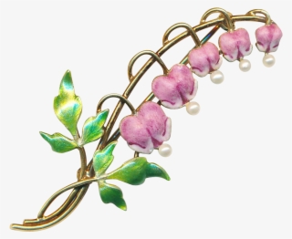Brooch Art Nouveau Enamel Bleeding Hearts & Pearls