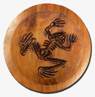 Bone Frog Carved Wooden Circle Dish In Torched Mahogany