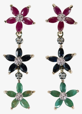 Ruby Sapphire Emerald Diamond Earrings