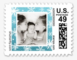 Snowflake Border Personalized Postage Stamps, Square, - Stamp