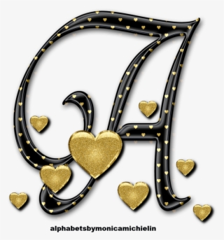 Alfabeto Corações Dourados E Fundo Preto Png