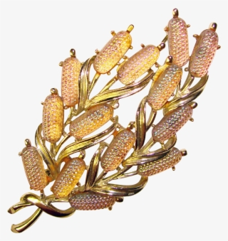 Fabulous Coro Carnival Cattails Stones Vintage Brooch