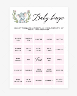 Pink Elephant Shower Baby Bingo Cards By Littlesizzle