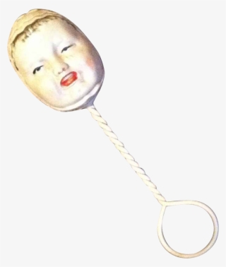 Victorian Celluloid Doll Baby Rattle Two Faces Double