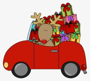 Reindeer Driving A Car Filled With Gifts - Christmas Car Clipart