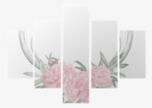 Watercolor Deer Antlers And Flowers Pentaptych • Pixers® - Veil