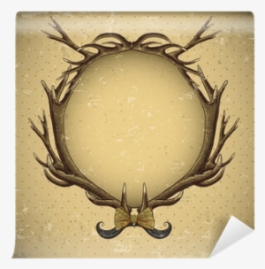 Vintage Roses Vector Card With Deer Antlers Wall Mural - Antler