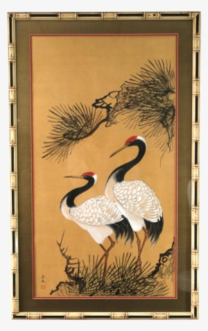 Vintage Japanese Red-crowned Cranes Painting On Chairish - Japanese Red Crowned Crane Silk Painting